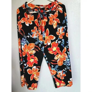 PL Zoey & Leelo Womens Capri Pants  Black/Orange  and blue Floral Tie-Waist